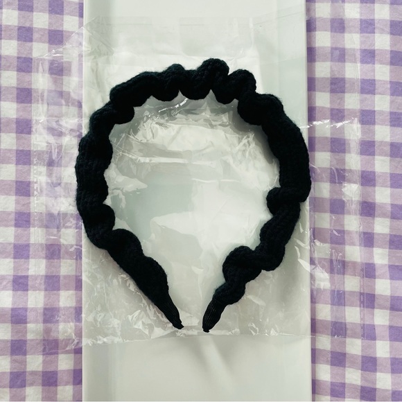New Black Fuzzy Waffle Knit Scrunch Fabric Headband - Picture 3 of 4